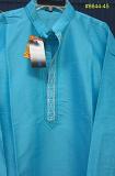 Plain Embroidered Firozi Tussore Kurta Pajama Set for Men S/M